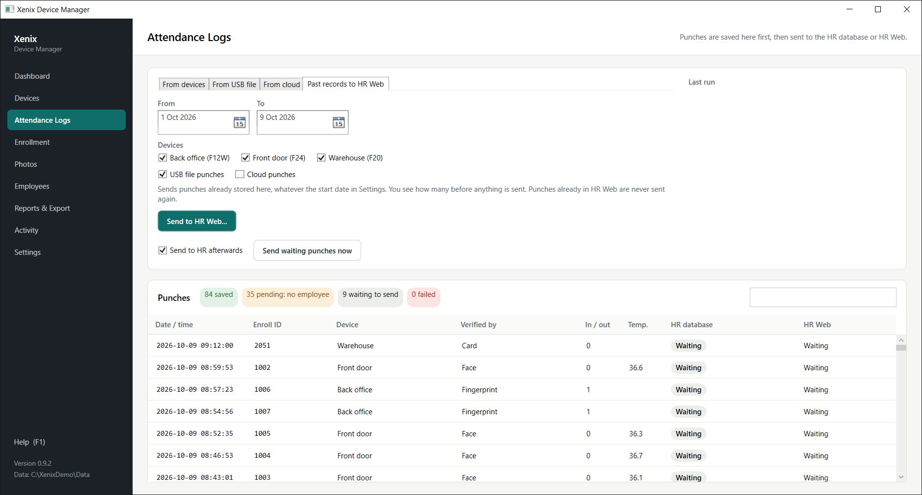 The Past records to HR Web tab.